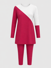 Diagonal Ivory Red Ribbed Tunic Set