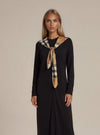 Black Plaid Scarf Button Front Maxi Dress