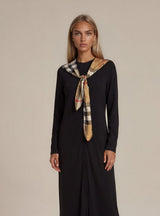 Black Plaid Scarf Button Front Maxi Dress