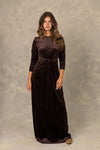 Brown Velvet Front Knot Maxi Dress