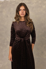 Brown Velvet Front Knot Maxi Dress
