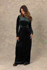 Hunter Velvet Front Knot Maxi Dress