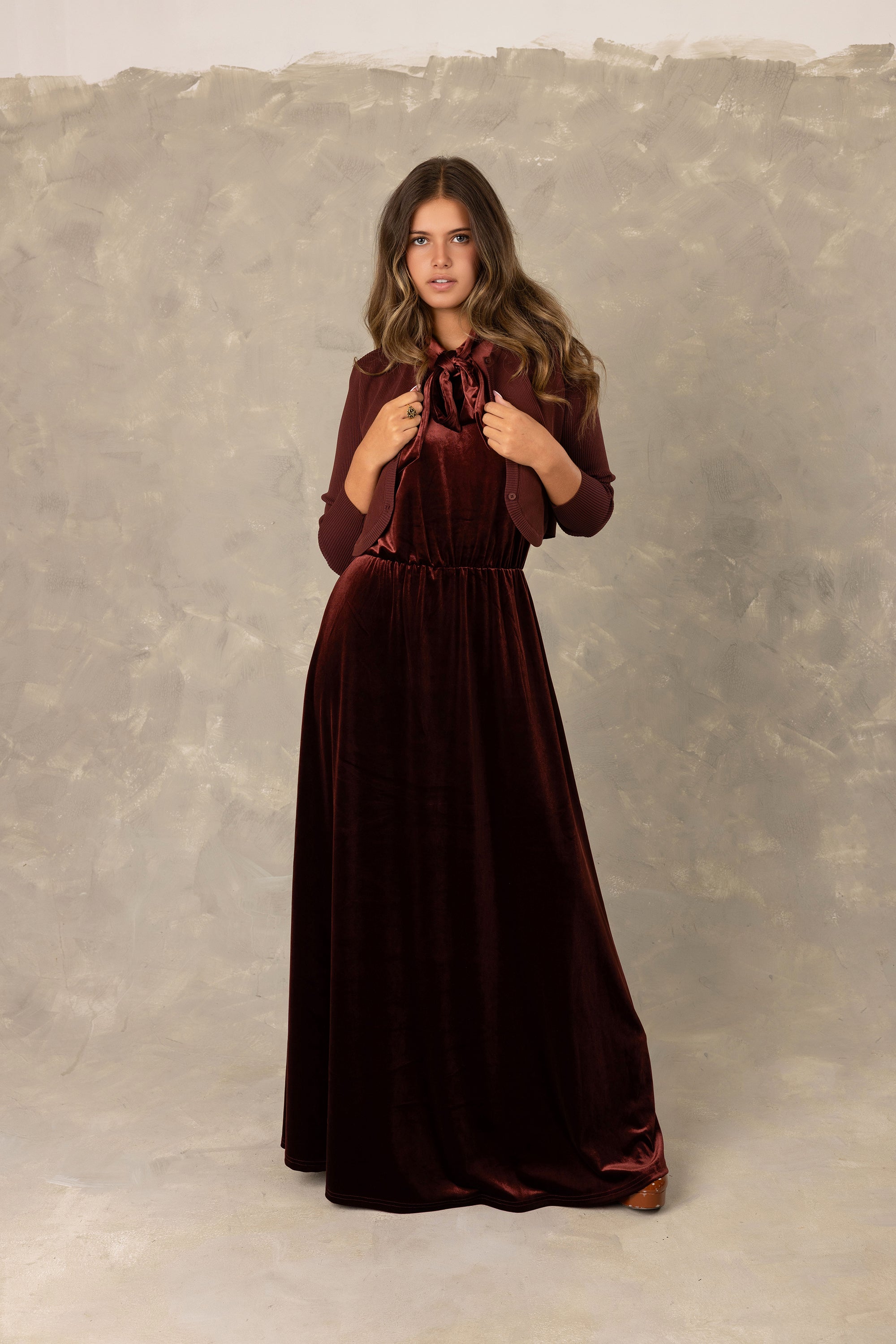 Plum Cardigan & Plum Velvet Maxi Dress 2-Piece Set