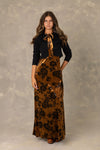 Black Cardigan & Brown Velvet Maxi Dress 2-Piece Set