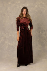 Burgundy Velvet Front Knot Maxi Dress