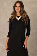 Black Contrast V-Neck Maxi Jumper