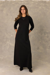 Black Contrast V-Neck Maxi Jumper