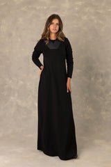 Black Pleated Collar Maxi Dress