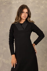 Black Pleated Collar Maxi Dress