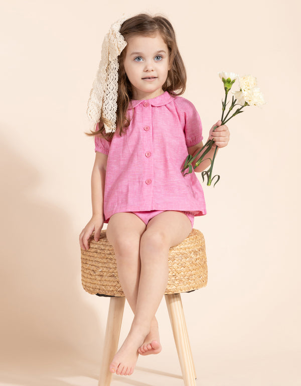 Toddler Girl Basic Linen Playwear Set Fuschia