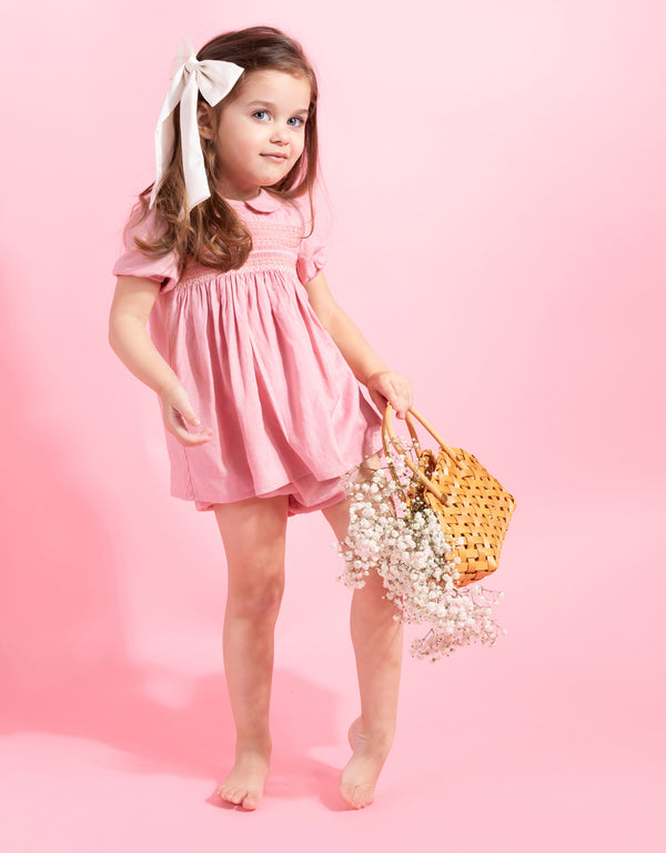 Toddler Girl Smocked Playwear Bloomer Set Pink