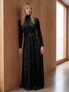 Elegant Black Velvet Belted Maxi Dress