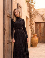KAIA Black Mist Belted Maxi Dress