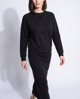 Black crewneck monogram sweatshirt, long sleeves, ribbed hem and cuffs