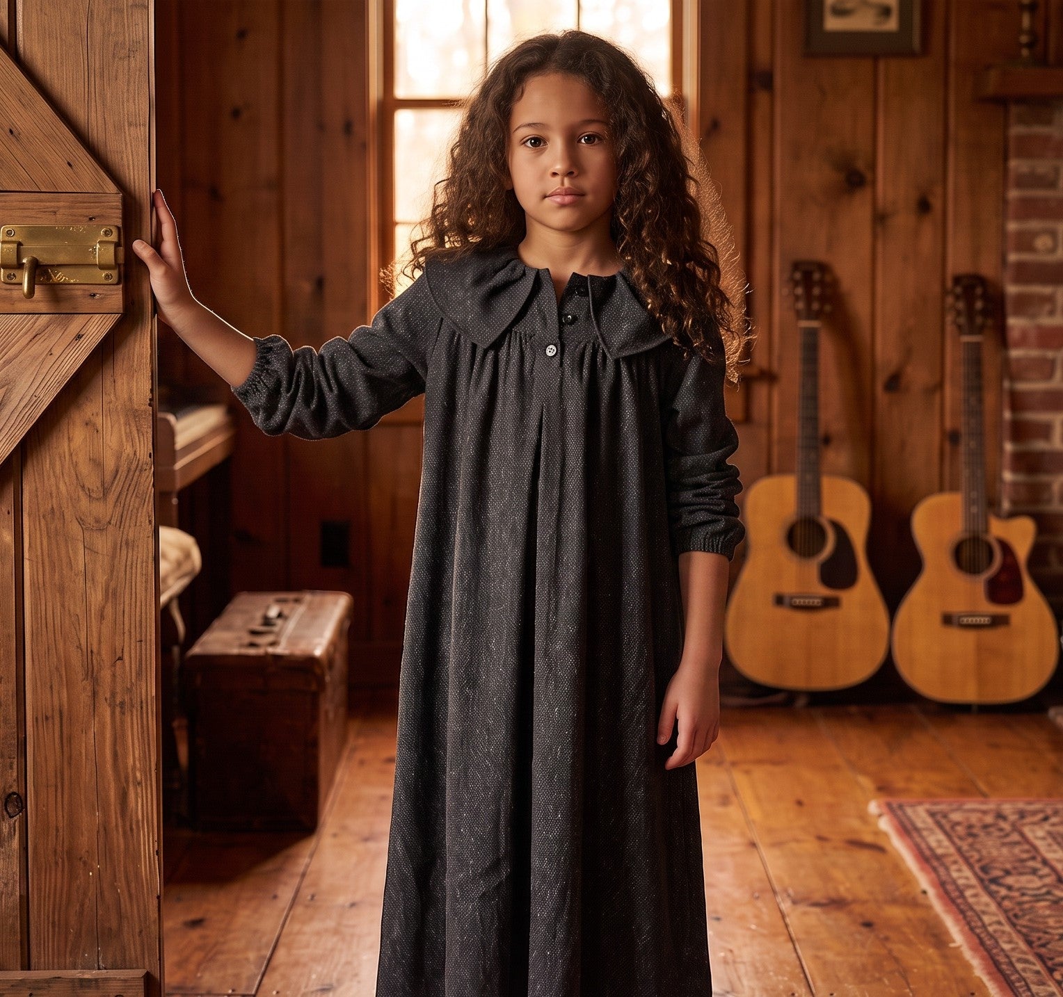 Black Tweed Ruffle Collar Maxi Dress