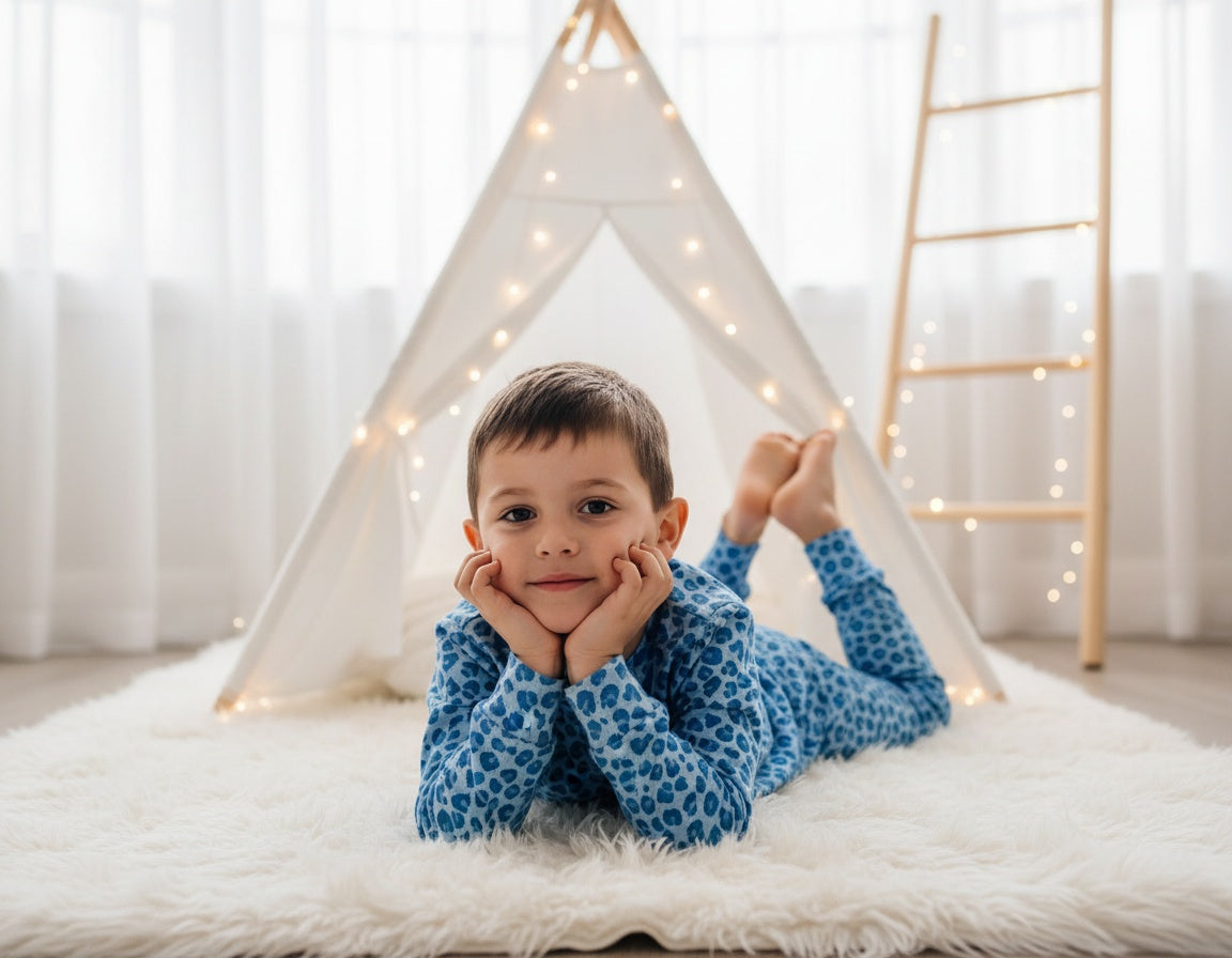 Kids Pima Cotton Blue Leopard Pajama Set