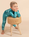 Pima Cotton Kids Pajamas Legging Playwear Set Denim Wash Teal