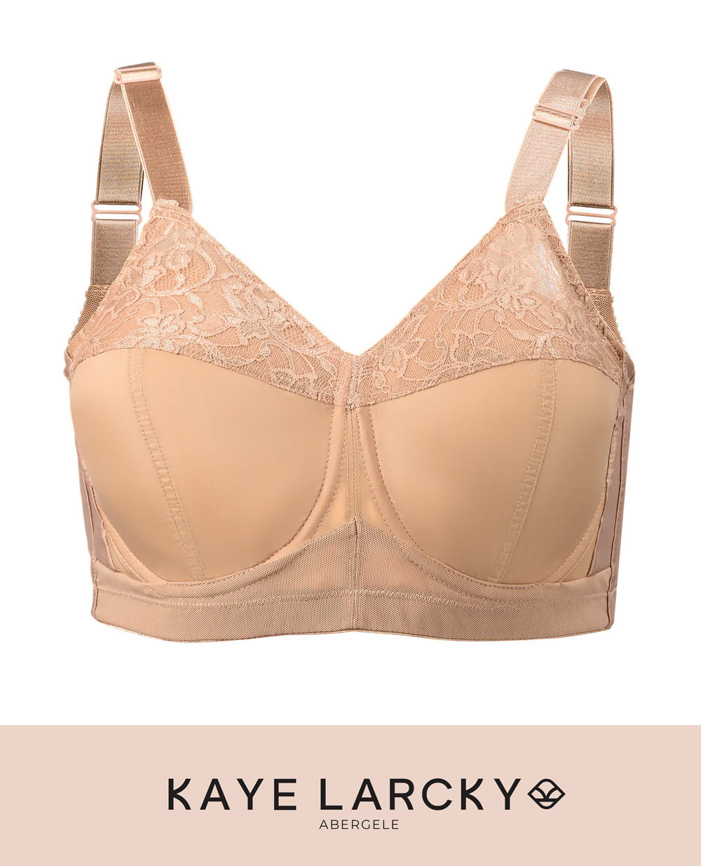 Abergele-Kaye Larcky 71020/4002 3X Size-Reduction Minimizer Taffeta Fabric+Lace Luxe Shaping Wide Supportive Elastic Straps