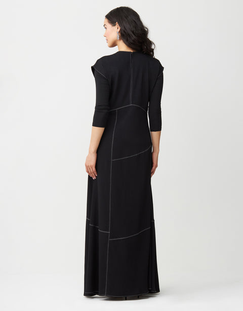 Contrast Stitched Aline Sleeveless Maxi Dress Shabbos Robe Black