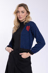 Striped Cropped Cardigan With Red Heart Detail
