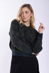 Dark Green Floral Knit Sweater