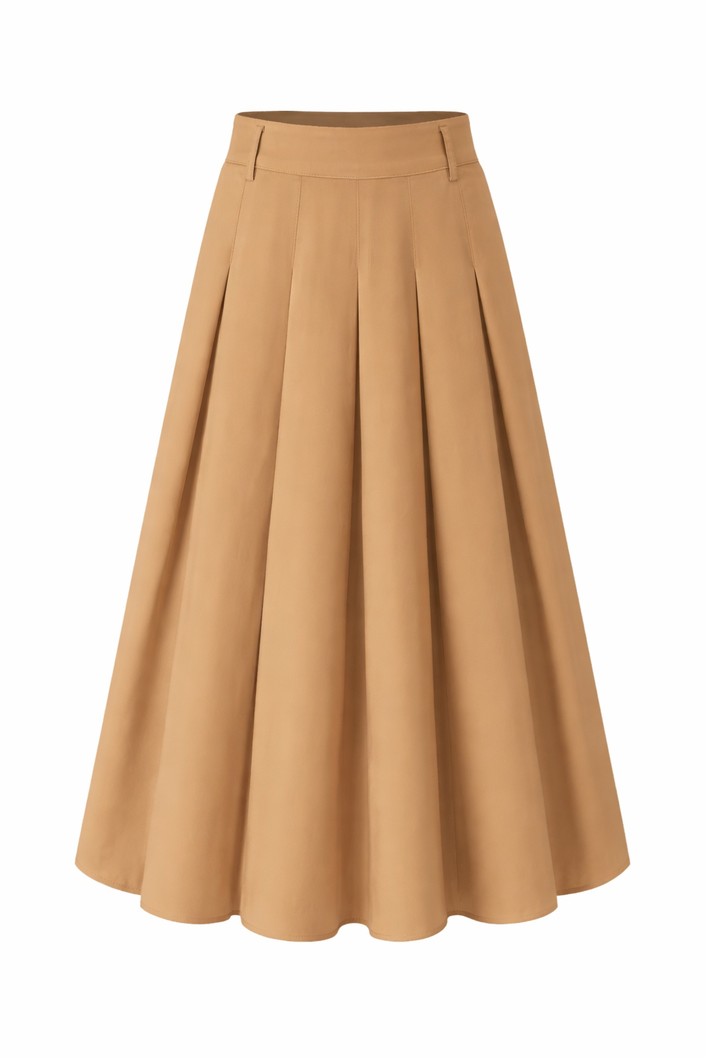 33" Camel Pleated Midi Skirt