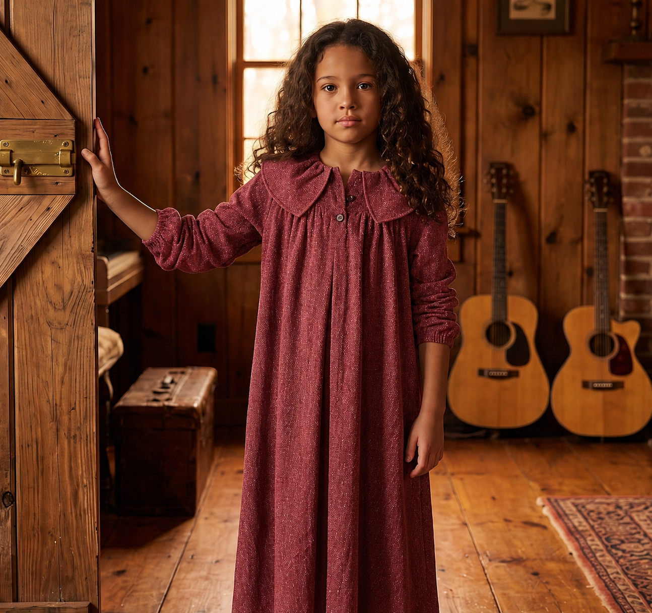 Rosewood Tweed Ruffle Collar Maxi Dress