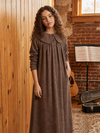 Brown tweed long sleeve ruffle collar maxi dress for children.