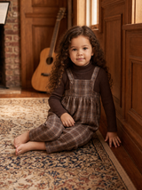 Brown Plaid Suspender Romper