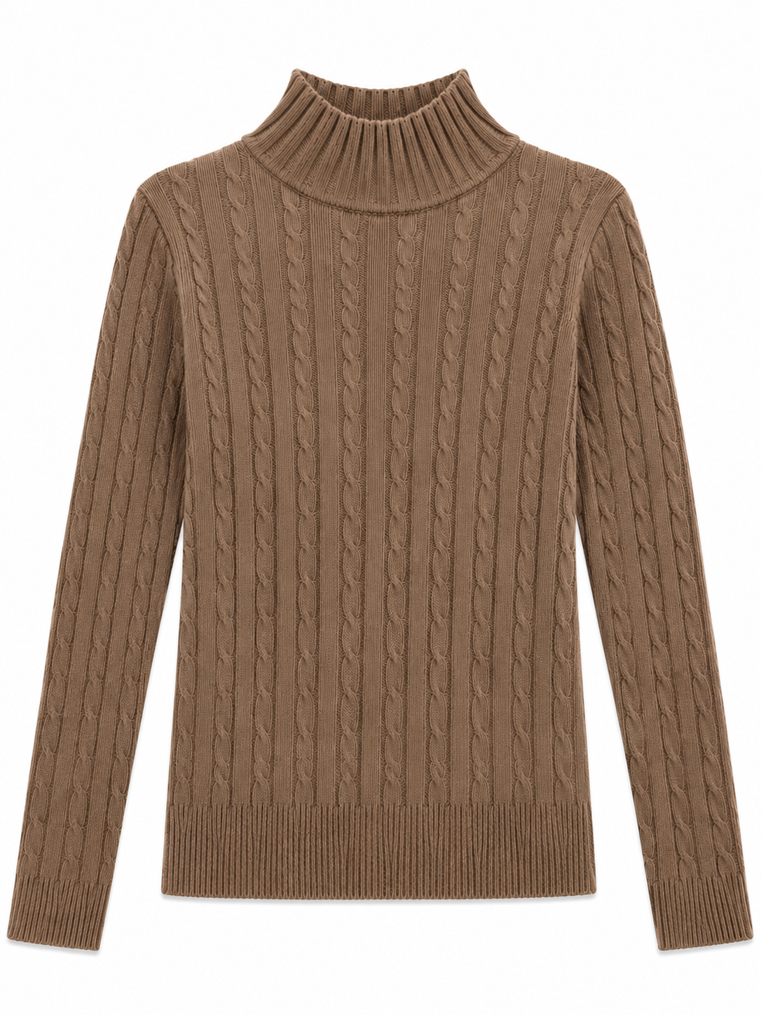 Coffee Cable Knit Turtleneck Sweater