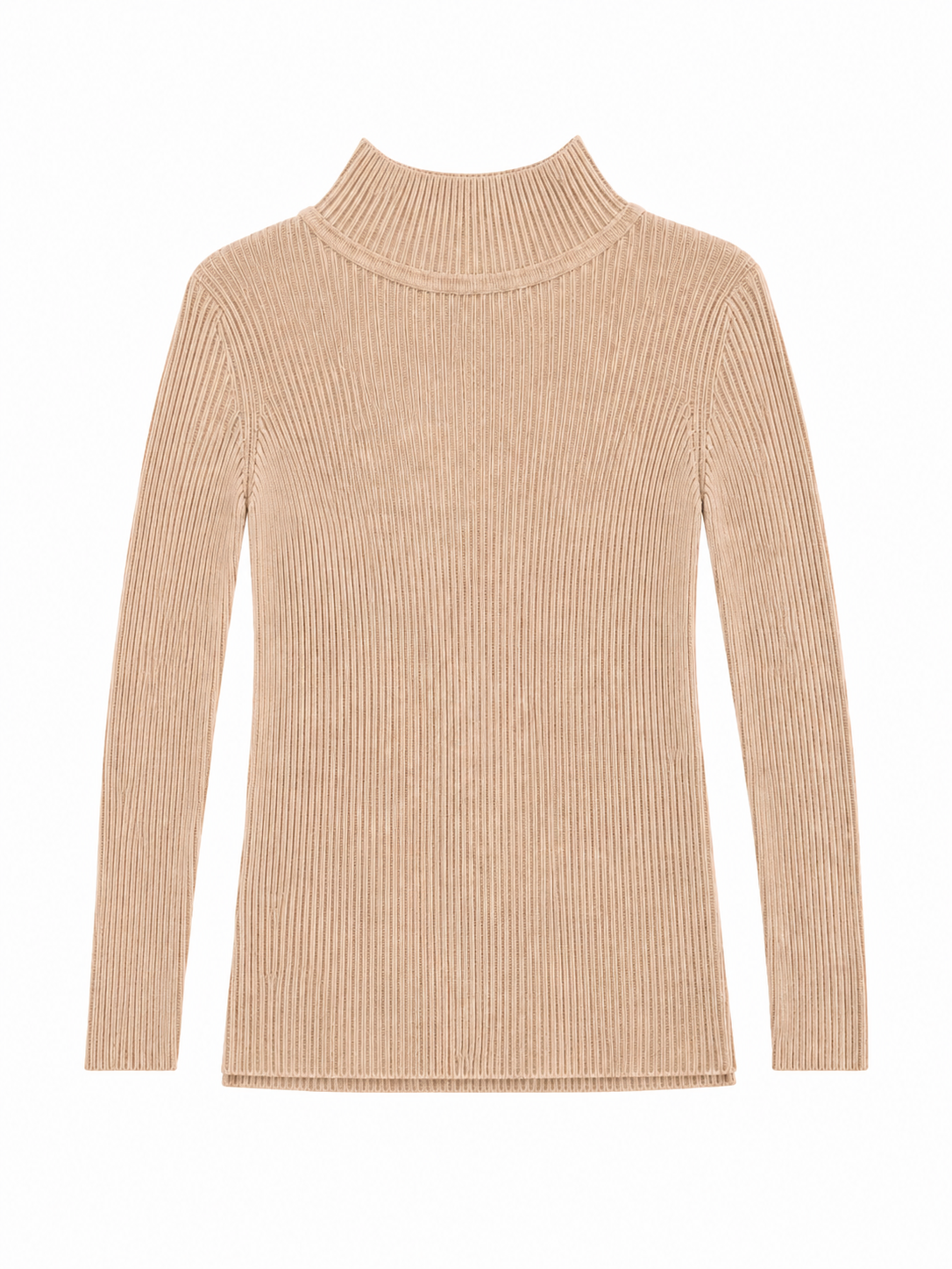 Beige ribbed mock turtleneck sweater for toddlers, kids and preteens.