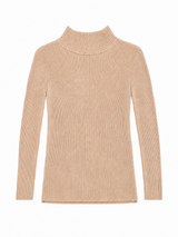 Beige ribbed mock turtleneck sweater for toddlers, kids and preteens.