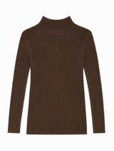 Brown ribbed mock turtleneck sweater for toddlers, kids and preteens.