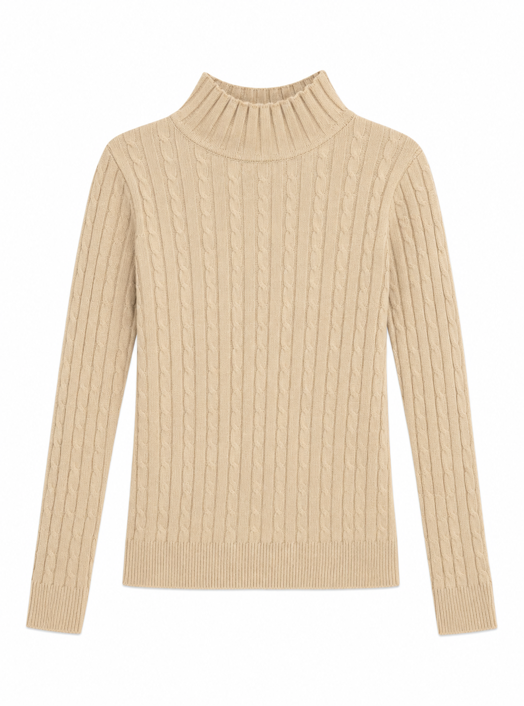 Tan Cable Knit Turtleneck Sweater