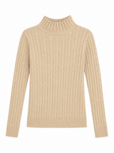 Tan Cable Knit Turtleneck Sweater