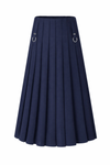 34" Buckle Detail Pleated Skirt Navy
