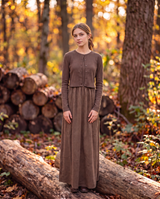 Brown suede cardigan and long maxi skirt 2-piece set with front buttons