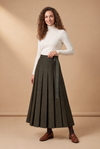 36"Green Belted Pleated Maxi Skirt