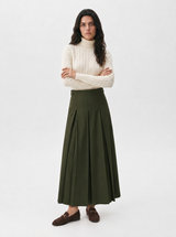 Dark Green 37" Belted Pleated Maxi Skirt