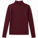 Burgundy Cable Knit Turtleneck Sweater