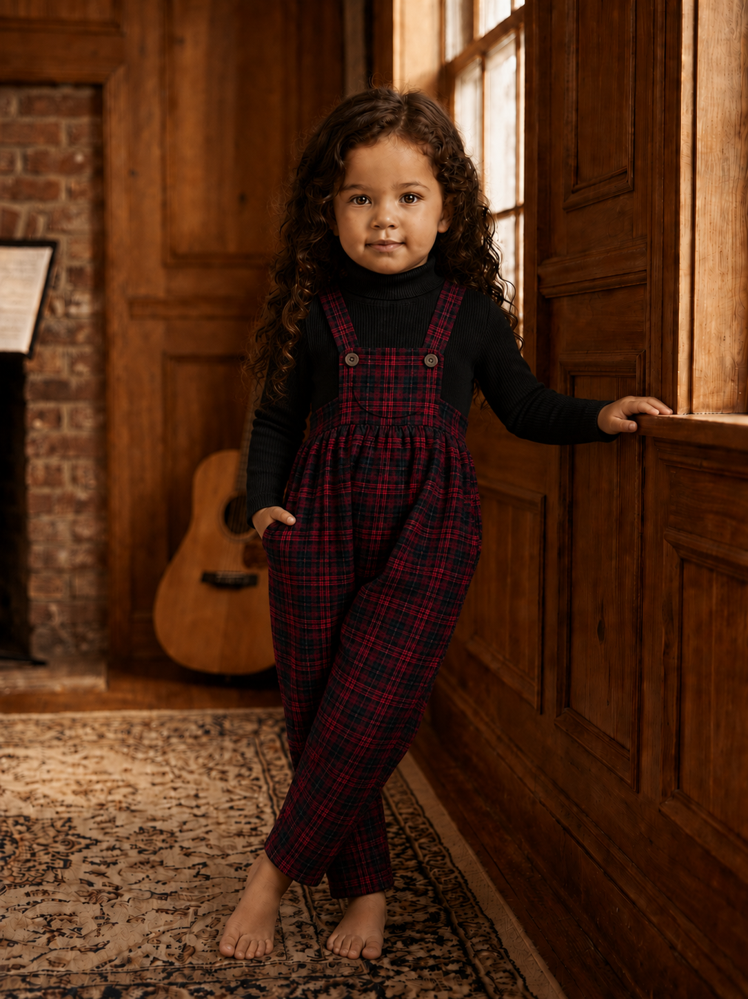 Burgundy Plaid Suspender Romper