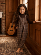 Brown Plaid Suspender Romper