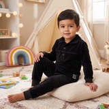 Black Velvet Polo 2-Piece Pajama Set