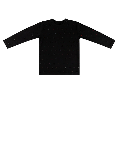 Kids Long Sleeve Crew Neck Shell with Colored Studs Black - MUST BE PURCHASED WITH ROBE
