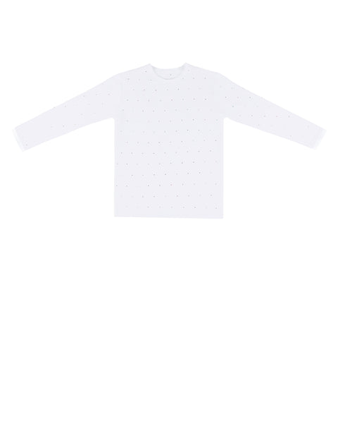 Kids Long Sleeve Crew Neck Shell with Colored Studs White - MUST BE PURCHASED WITH ROBE