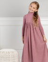 Girls Corduroy Maxi Jumper Shabbos Robe with Matching Turtleneck Set Pink