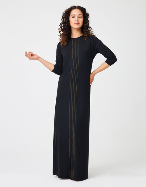Pull On Layered Nursing Nightgown with Double Stitched Tucks Black