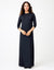 Pull On Layered Nursing Nightgown with Tipped Keyhole Trim Black