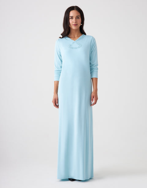 Pull On Layered Nursing Nightgown with French Lace Mint