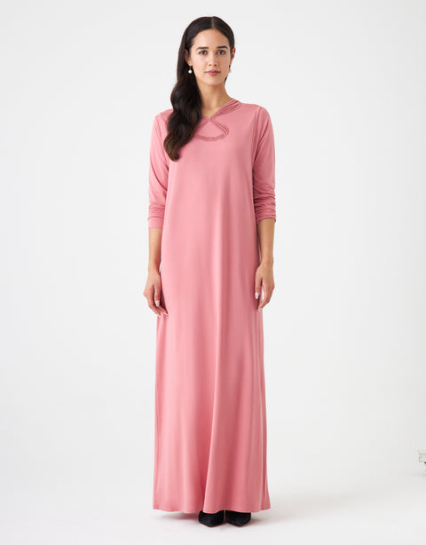 Pull On Layered Nursing Nightgown with French Lace Pink